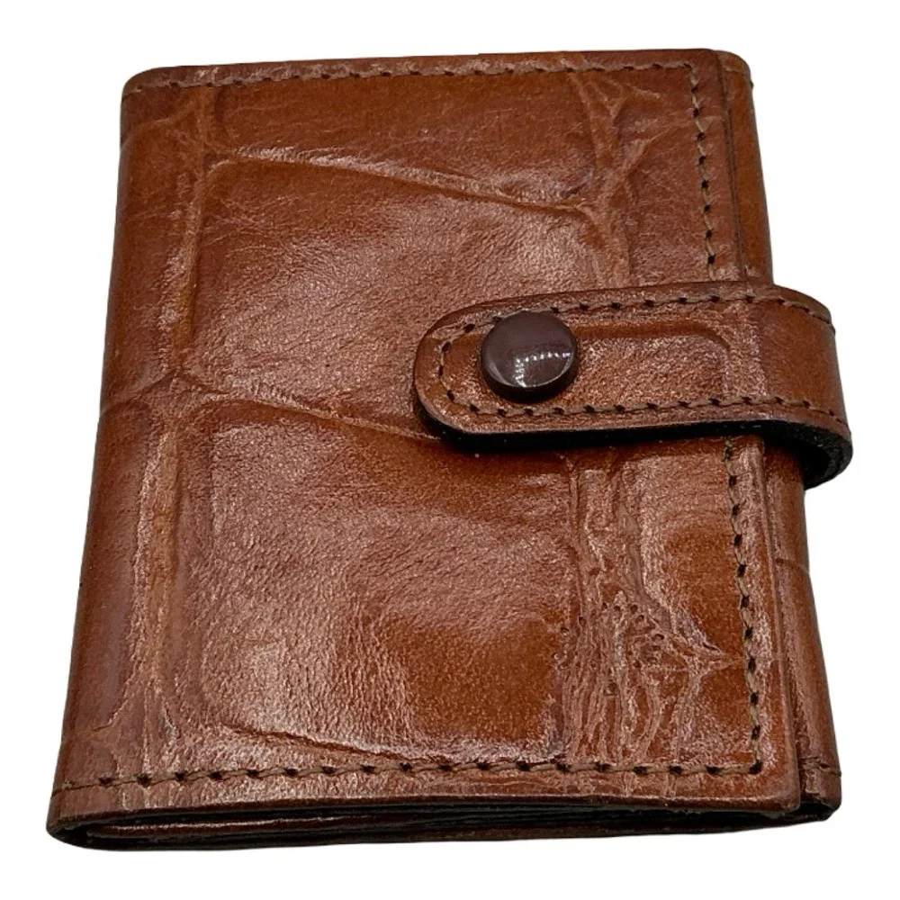 Mulberry Brown Croc Embossed Leather Tri-Fold Photo Wallet Made in England